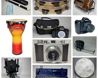 Vintage Canon 7S Film Camera, Zenza Bronica ETR Camera, LOTS of Knives, Delta Shopmaster BS100 Band Saw, Japanese Lustreware Tea Set, Vintage Hermes Baby Typewriter, White Gate Work Bench, Jewelry Pulse Welding Machine, Nikon N90s Film Camera, Toyo Omega View 45D Camera, Leather Saddles, Djembe Drum & More!