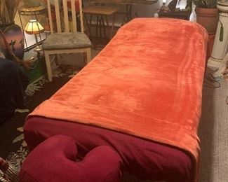 Massage table, linens, supplies
