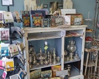 Antique Cabinet and Mirror, Mercury Glass, Gift Cards, Wall Decor, Gift Items