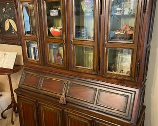 Large secretary china cabinet hutch breakfront. Rare find in this size, desk surface in the full length. 