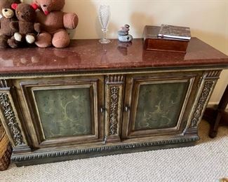 Hand painted faux marble top credenza 