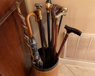 Nice collection of vintage walking sticks, canes. 