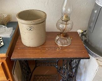 Crock - one of 3, vintage oil lamp. 