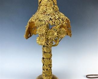 ART NOUVEAU BRONZE FLOWERS LAMP