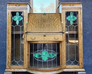 Fantastic Antique Stained Leaded Glass Secretary 