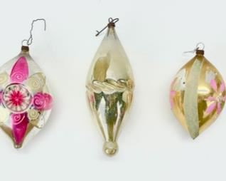 5 Antique Late 19th Century Painted Glass Ornaments 