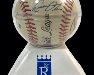 Amos Otis Autographed Baseball in Kansas City Royals Holder 
