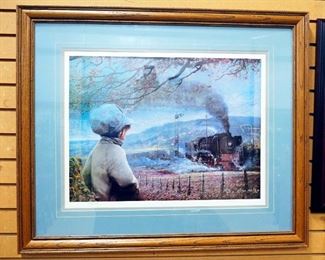 Su Martin (American, 20th Century) Signed Lithograph Of Waiting For Father, Numbered 863/2000, Framed Double Matted Under Glass, 35.5" W x 29.5" H