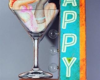 Happy Hour Double Sided Marquee LED Sign, 12.6" x 3.3" x 25", With Additional Replacement Bulb