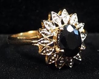 10K Gold Ring With Blue Stone, Possibly Sapphire, Size 7-3/4, Approx 2.73 g Total Weight Including Stone
