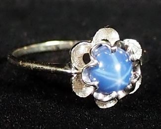 10K White Gold Ring With Blue Stone, Possibly Sapphire, Size 7, Approx 1.77 g Total Weight Including Stone