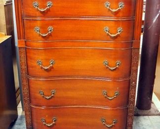 Drexel Chest Of Drawers, 5 Drawers, Scrollwork Design Accents, Dovetail Construction, 52.5" H x 38" W x 21" D