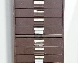 Storage Cabinet / Watch Crystal Cabinet, With Variety Of Wristwatch Crystals (Uncounted), 18 Drawers, Removable Inserts, 47.5" H x 12.25" W x 10.25" D