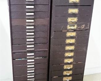 Storage Cabinets / Watch Crystal Cabinets, Qty 2, Both Contain Variety Of Wristwatch Crystals (Uncounted), 1 With Press