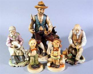 Ceramic Figures, Includes Hummel Soloist Boy And Be Patient, Lipper & Mann Seated Couple, Each 5.75" H, And Norleans Seated Hunter, 9" H
