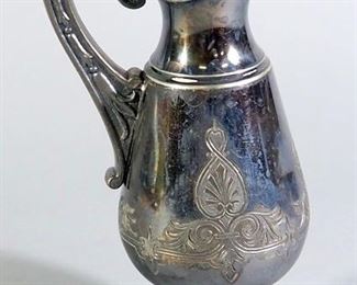 German Stein With Bar Scene Relief Image, 15" H, And Embossed Silver Tone Pitcher With Lid, 7.75" H