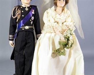 Danbury Mint Prince Charles And Princess Diana Wedding Porcelain Dolls, 19" H, On Stands