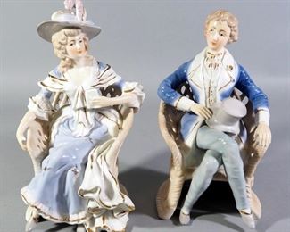 Lenwile Ardalt Japan Colonial Figurines Of Man And Woman Sitting In Chairs