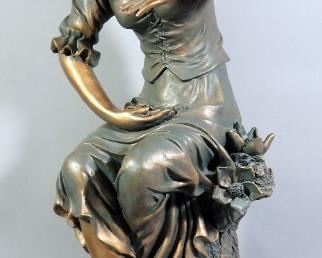 Statuette Of Seated Woman With A Bird On Her Arm, Approx 24" H, And Cement Figure Of Seated Girl, 10.5" H