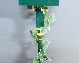Birdhouse On Post Decor With Faux Vine And White Fence, 48.5" H
