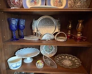 crystal, collectible glass, plates, mini oil lamps