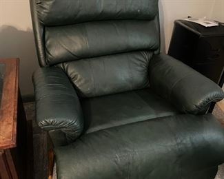 La-Z-Boy dark green leather recliner
