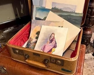original art in vintage suitcases