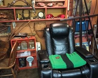 Nice leather recliner and vintage wool blanket 