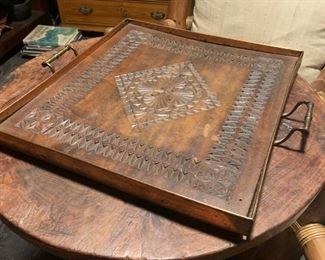 Carved tray with handles 
