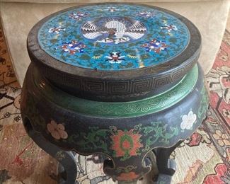 Vintage Chinese Cloisonne Style Plant Stand 