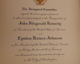 A genuine invitation to President Kennedy's inauguration 