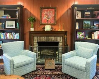 Pale blue swivel matching chairs (in the guest cottage)