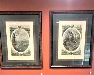 Hunt scene framed and matted pictures