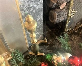 Antique brass andirons 