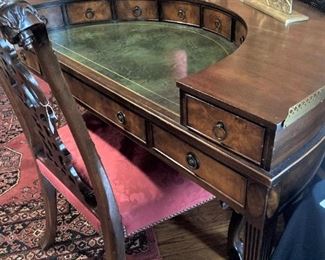 Antique demilune desk; Chippendale desk chair