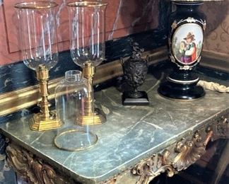 Opulent antique marble top accent table (one of two - attaches to the wall)