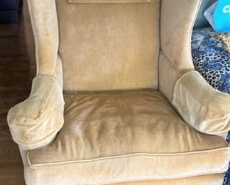 Queen Anne upholstered wingback chair