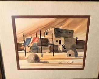 Framed and matted watercolor