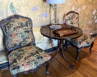 Exquisite pair of antique chairs and side table