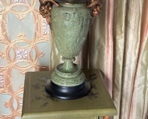 One of two matching side tables and lamps