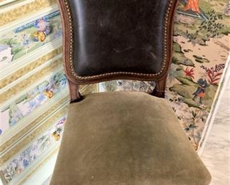 Velvet seat and leather back chair