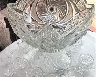Pressed glass punch bowl and cups