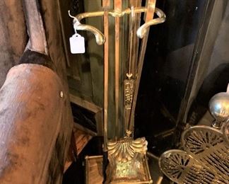 Antique brass fireplace tools