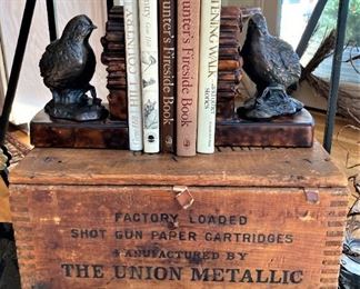 Quail bookends; very old  Union Metallic Cartridge Co. box