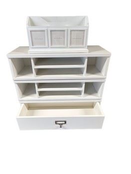 $40 USD     Pottery Barn 5 piece Desk Caddy Organizer JC155-17        Description: 5 piece desk set. Great way to add organization to a table top, cubby or desk.  Set included 2 drawer unit, (2) 4 cubby units, a letter or paper holder with 3 built in frames, and a 3 photo wall frame.
Dimensions: Overall: 22 x 9 x 26H in
Condition: Great condition with minor superficial signs of wear consistent with use and age. Please see pictures for more detail. 
Location: Local pick up SW Portland, OR. Item is located in a warehouse for easy access. Please contact us for shipper suggestions.       https://goodbyhello.com/products/copy-of-large-heavy-wood-framed-floor-mirror-jc155-16?_pos=11&_sid=a0dcecac8&_ss=r
