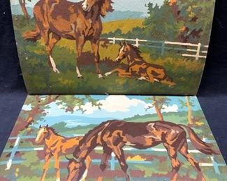 Lot 2 Horses & Foals Acrylic On Board Paintings
