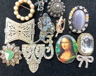 Lot 13 Crystal and Rhinestone Brooches, more
