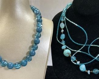Lot 2 Mid century Blue Beaded Necklaces
