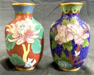 Lot 2 Vintage Asian CloisonnE Bud Vases
