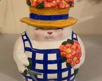 Vintage Clay Art Blooming Cat Cookie Jar